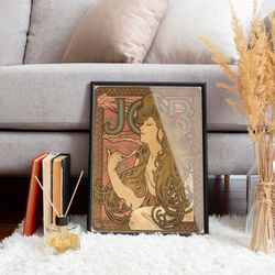 mucha art nouveau print, painting on canvas, living room wall art, boudoir decor, gallery wrapped, sensual wall art, fam