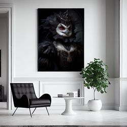 owl art print, victorian owl art, gothic owl vintage poster, creepy gothic owl portrait, dark academia painting, vintage