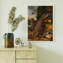 melchior de hondecoeter peacocks print on canvas, bird painting, reproduction, large wall art, famous art, giclee canvas
