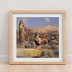 paul nash landscape of the moon's first quarter print on canvas, landscape nature, reproduction, canvas wall art, vintag