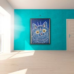 louis wain - a cat in the gothic style print on canvas, home decor, reproduction canvas, cat painting, canvas wall art,