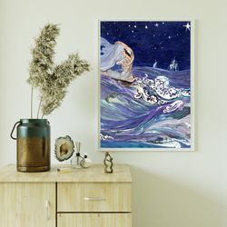 pamela colman smith - sea creatures print on canvas, large wall art, boudoir decor, young girl, original art, sensual pr