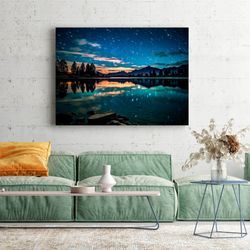 mountain lake art, starry night sky, mountain lake poster, mountain wall art, photography prints nature, nature wall art