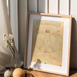 leonardo da vinci vitruvian man (1490) art reproduction print on canvas, archival giclee, gift idea, wall art print, vin
