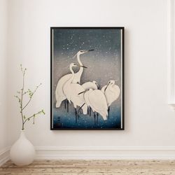ohara koson - white herons under the snow japanese wall art, canvas painting, print on canvas, reproduction, asian print