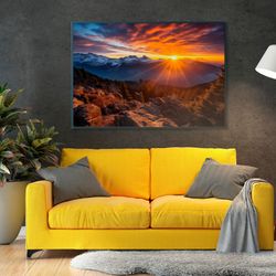 mountains and forest at sunrise photo, sunrise mountains photo, sunrise mountain wall art, photography nature landscape,