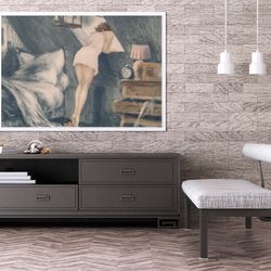 louis icart the attic room (1940) print on canvas, large wall art, boudoir decor, young girl, original art, giclee eroti