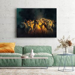 mysterious witches' magic on canvas, joseph tomanek nymphs dancing to pans flute canvas art, enchantment large-sized pai