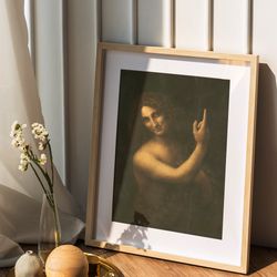 leonardo da vinci - saint john the baptist art reproduction print on canvas, archival giclee, gift idea, wall art print,
