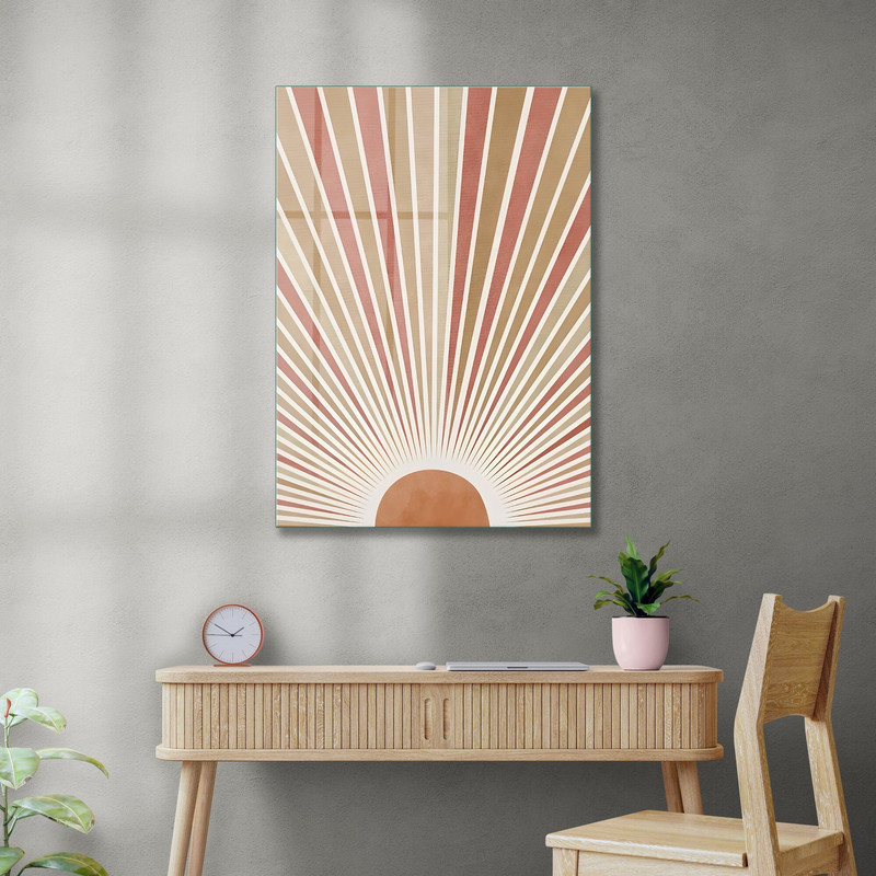 Glass Wall Art, Abstract Sunrise Wall Art, Tempered Glass Wall Art, Wall Hangings, Boho Sunset Wall Decor, Retro Sun Tempered Glass.jpg