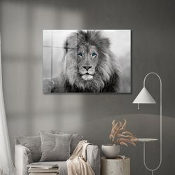 Glass Wall Art, Blue Eyed Lion Wall Art, Tempered Glass Wall Art, Large Wall Art, Lion Photo Wall Decor, Wild Animal Tem