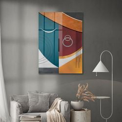 Glass Wall Art, Abstract Shapes Wall Art, Tempered Glass Wall Art, Wall Hangings, Colorful Lines Wall Decor, Geometric T