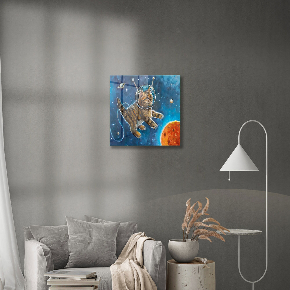 Glass Wall Art, Astronaut Cat Wall Art, Tempered Glass Wall Art, Wall Hangings, Large Wall Art, Cat Wall Decor, Animal Tempered Glass.jpg