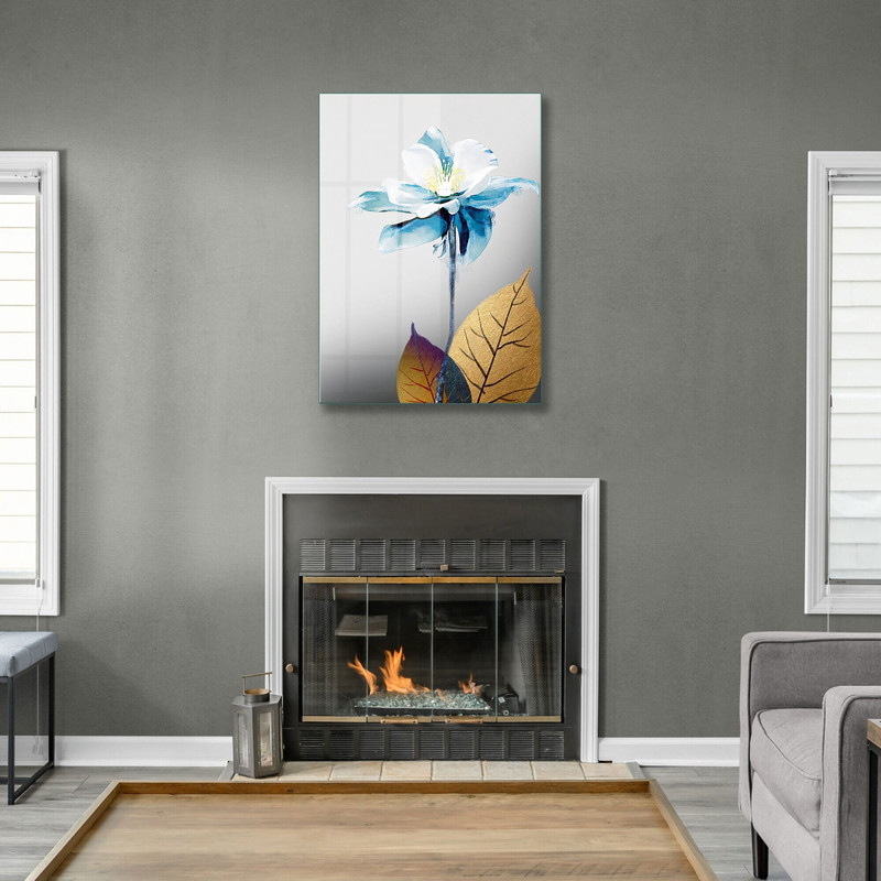 Glass Wall Art, Blue Flowers Wall Art, Tempered Glass Wall Art, Wall Hangings, Scandinavian Flowers Wall Decor, Flower Tempered Glass.jpg