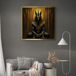 egyptian god anubis wall art, anubis framed canvas, egypt ethnic wall art, egyptian mythology canvas, ancient ages white