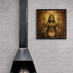 egyptian god hathor framed canvas, hathor wall art, egypt ethnic canvas, egyptian mythology wall art, ancient ages black