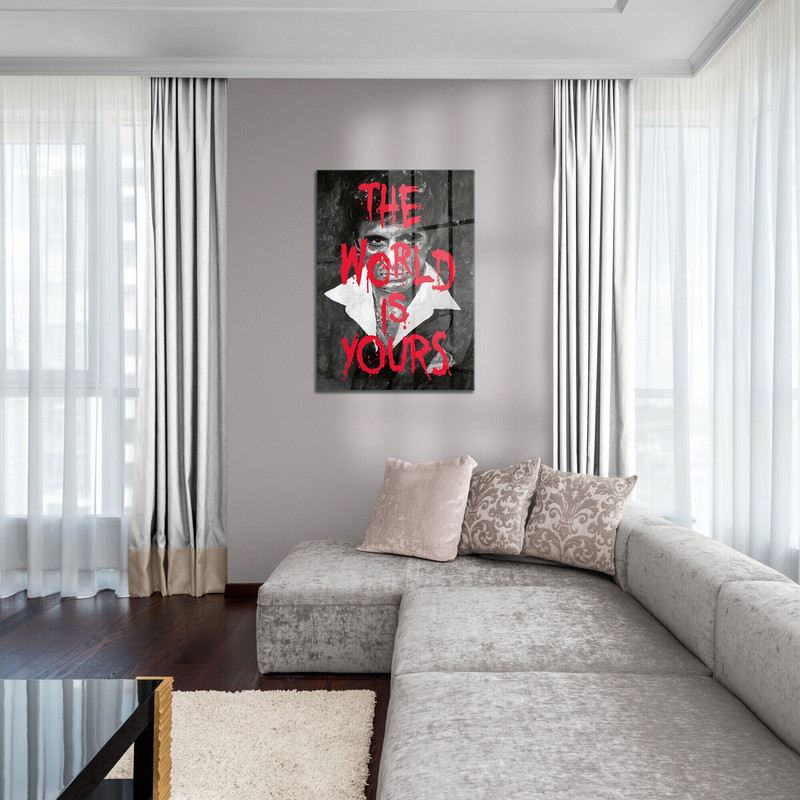 Glass Wall Art, Al Pacino Wall Art, Tempered Glass Wall Art, Wall Hangings, The World Is Yours Wall Decor, Tony Montana Tempered Glass.jpg