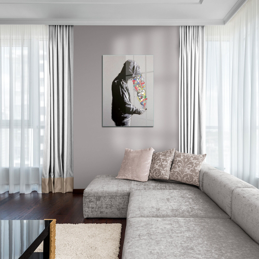 Glass Wall Art, Banksy Phone Wall Art, Tempered Glass Wall Art, Wall Hangings, Street Graffiti Wall Decor, Banksy Mural Tempered Glass.jpg