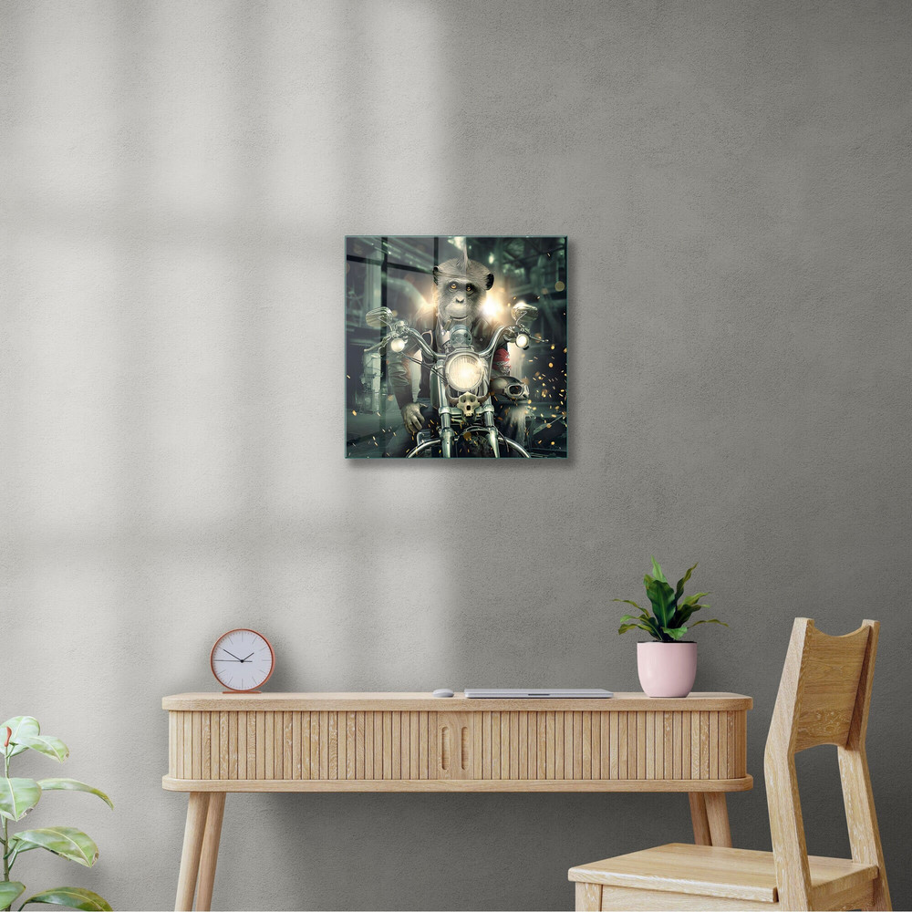 Glass Wall Art, Cool Monkey Wall Art, Tempered Glass Wall Art, Large Wall Art, Biker Monkey Wall Decor, Gangster Monkey Tempered Glass.jpg