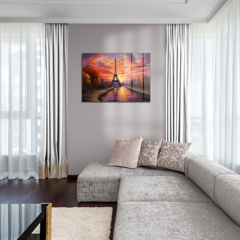 Glass Wall Art, Eiffel Tower Wall Art, Tempered Glass Wall Art, Wall Hangings, Large Wall Art, Paris Wall Decor, Sunset Tempered Glass.jpg