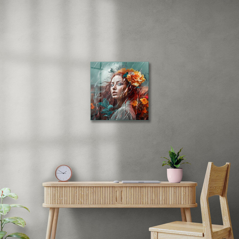 Glass Wall Art, Floral Woman Wall Art, Tempered Glass Wall Art, Wall Hangings, Large Wall Art, Woman Tempered Glass, Flower Wall Decor.jpg