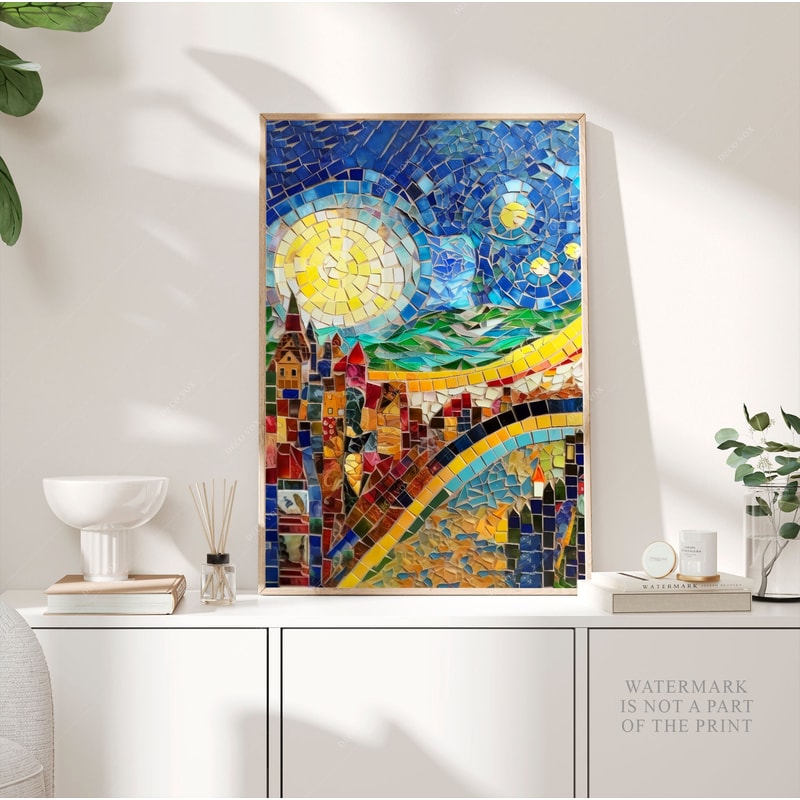 Antoni Gaudi Mosaic Poster, Van Gogh Starry Night Print, Abstract Art, Modern Expressionism Art, Marble Modern Wall Art, Gift Idea PS0400.jpg