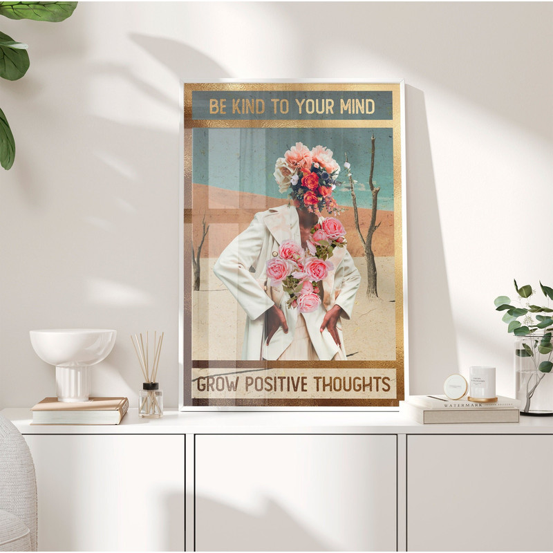 Be Kind To Your Mind Poster, Grow Positive Thoughts Poster, Floral Print, Wall Art Decor, Vintage Poster, Vintage Print, Gift Idea PS0151.jpg