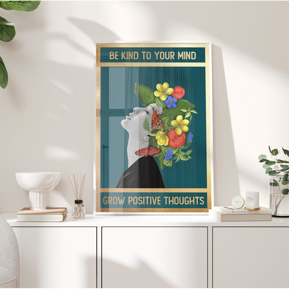 Be Kind To Your Mind Poster, Grow Positive Thoughts Poster, Floral Print, Wall Art Decor, Vintage Poster, Vintage Print, Gift Idea PS0152.jpg