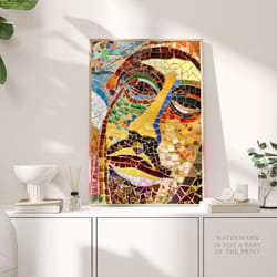 antoni gaudi mosaic poster, abstract face portrait print, abstract art, modern expressionism art, marble modern wall art