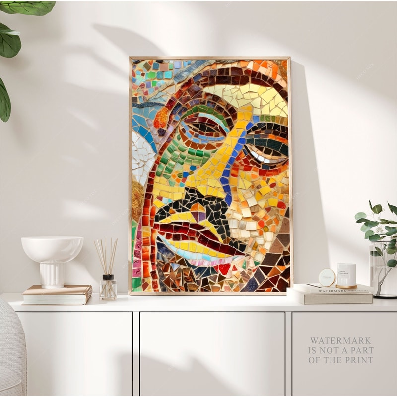 Antoni Gaudi Mosaic Poster, Abstract Face Portrait Print, Abstract Art, Modern Expressionism Art, Marble Modern Wall Art, Gift Idea PS0398.jpg