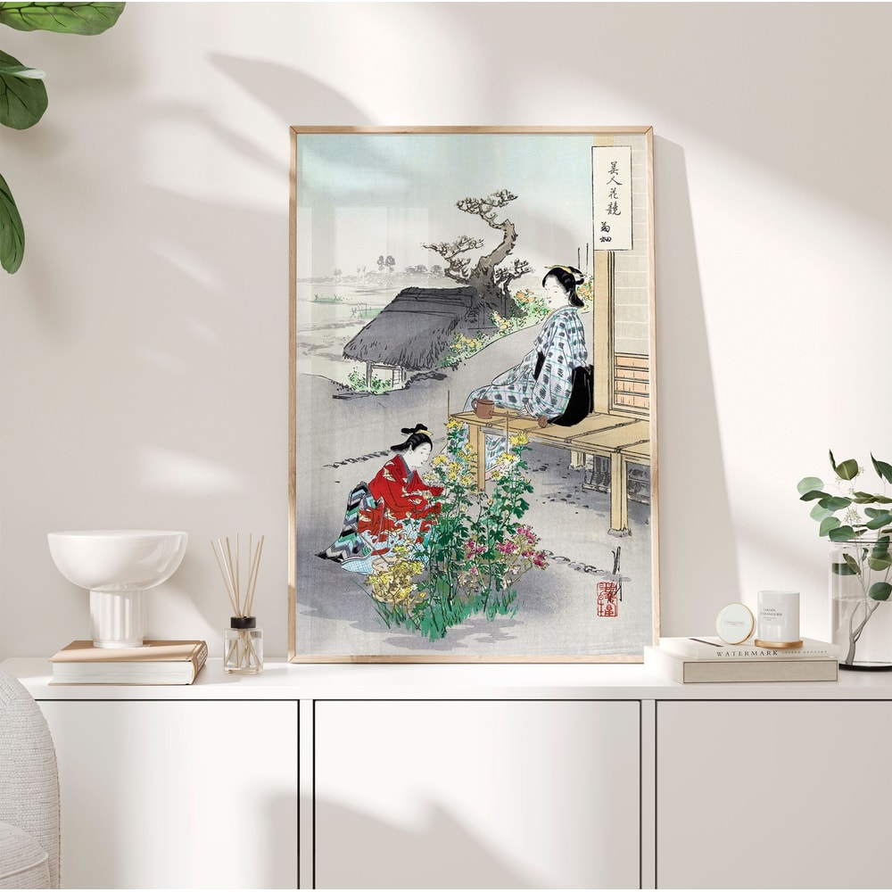 Caring for the Chrysanthemums 1887 Poster, Ogata Gekko Art Poster, Garden Geisha Japanese Art Print, Flowers Vintage Wall Art Decor PS0277.jpg