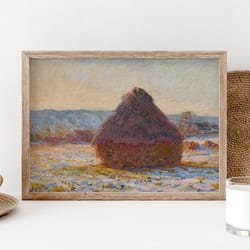 claude monet grainstack in the sunlight, snow effect poster, landscape print, winter wall art, snow field poster, nature