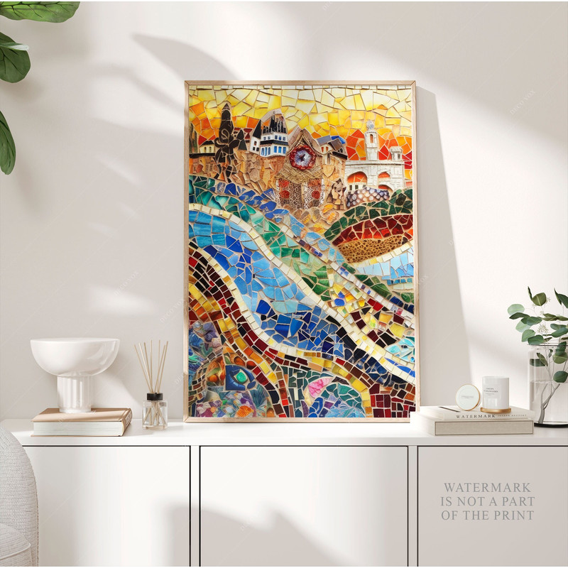 Antoni Gaudi Mosaic Poster, Abstract Landscape Print, Abstract Art, Modern Art, Expressionism Art, Marble Modern Wall Art, Gift Idea PS0397.jpg