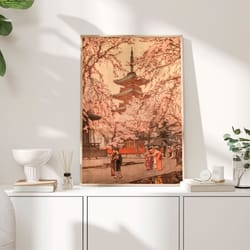 a glimpse of ueno park 1937 poster, yoshida hiroshi art, trees print, temple art print, traditional japanese art, wall a