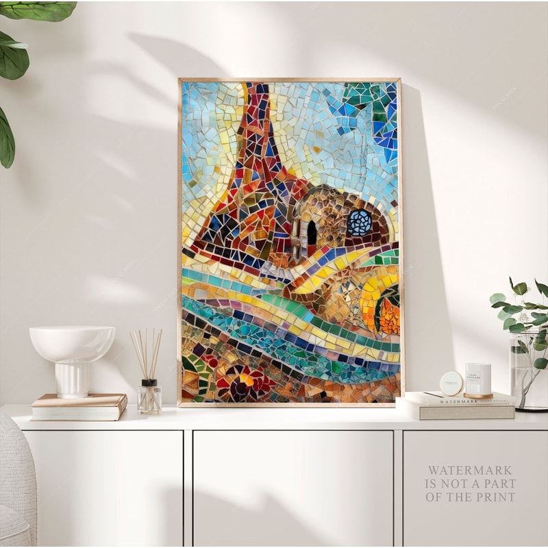 Antoni Gaudi Mosaic Poster, Abstract Park Guell Print, Abstract Art, Modern Art, Expressionism Art, Marble Modern Wall Art, Gift Idea PS0396.jpg