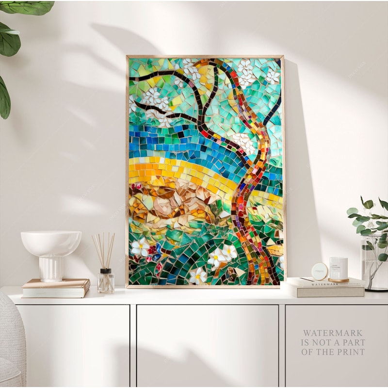 Antoni Gaudi Mosaic Poster, Almond Blossom Print, Abstract Art, Modern Expressionism Art, Botanical Marble Modern Wall Art, Gift Idea PS0402.jpg