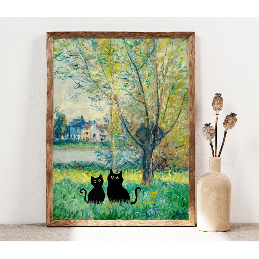 Black Cat art, Monet Cat Print, Two Black Cats Poster, Cat Art, Funny Cat print, Cat and Kitty Funny gift Idea Cat In Famous Painting PS0518.jpg
