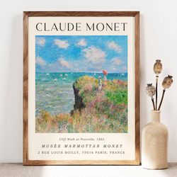 claude monet cliff walk at pourville poster, monet wall art print, monet poster, monet exhibition poster, gallery wall,