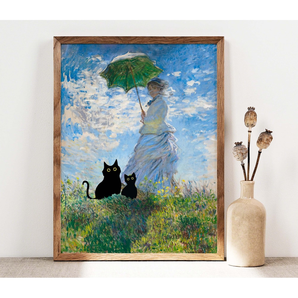 Black Cat art, Monet Cat Print, Two Black Cats Poster, Cat Art, Funny Cat print, Cat and Kitty Funny gift Idea Cat In Famous Painting PS0514-1.jpg