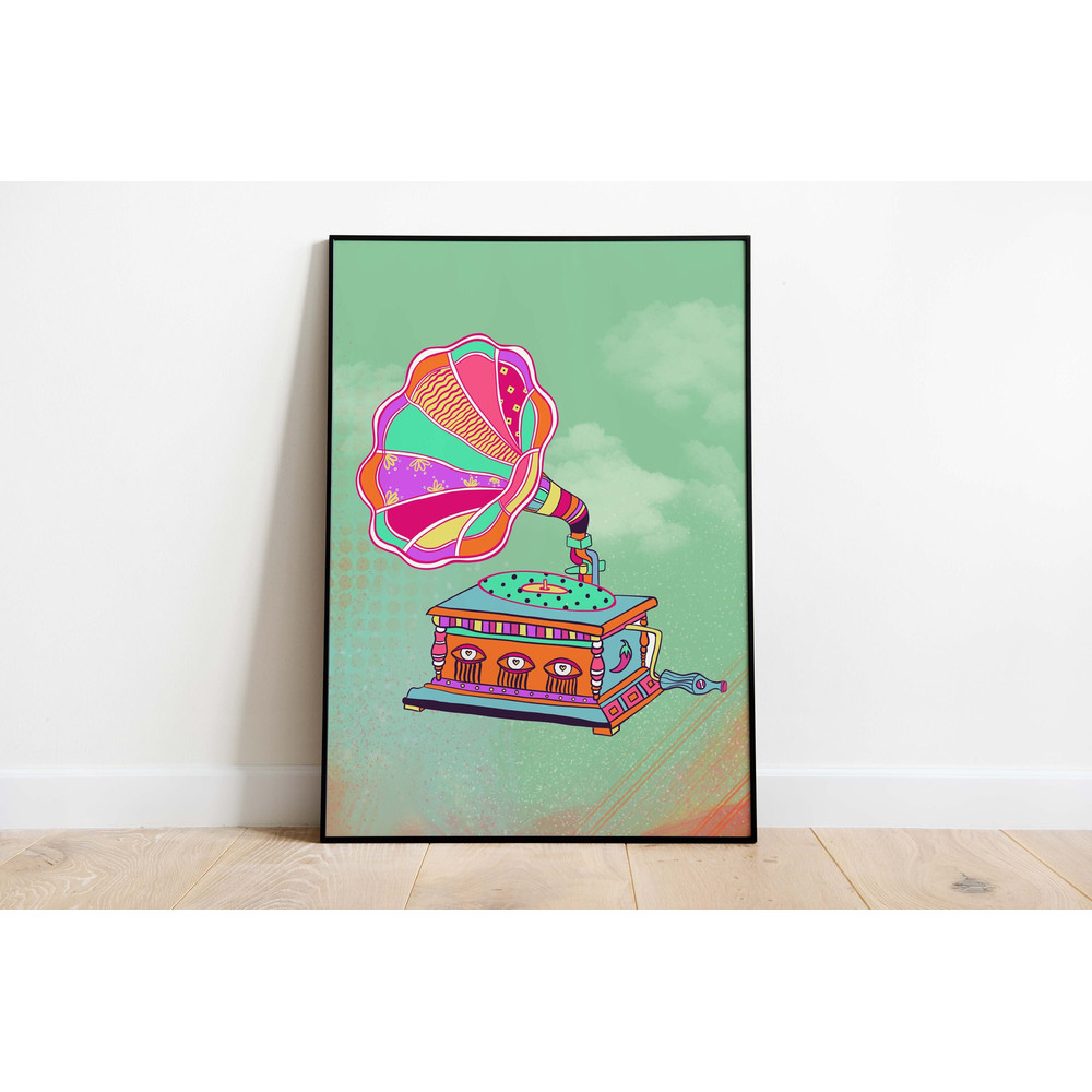 Gramophone Poster Print, Housewarming New Home gift, Colourful Digital Art, Indian Pop Art-2.jpg