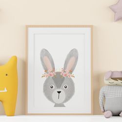 bunny rabbit nursery decor, cute nursery wall art , baby girl nursery art, printable nursery art, baby animals art