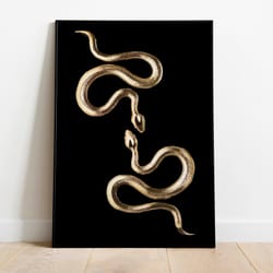 gold serpents print wall art, living decor, fashion prints, black & gold, high fashion, poster, wall art, paintings