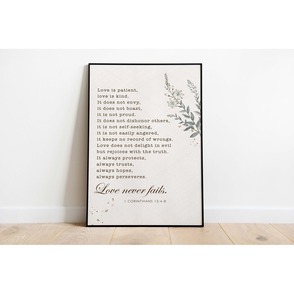 1 CORINTHIANS 134-8 Love Is Patient Love Is Kind Love Never Fails Bible Verse Wall Art Printable Scripture Wedding Gift.jpg