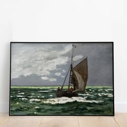 claude monet seascape famous painting monet print nautical wall decor, boat art vintage ocean landscape painting sailboa