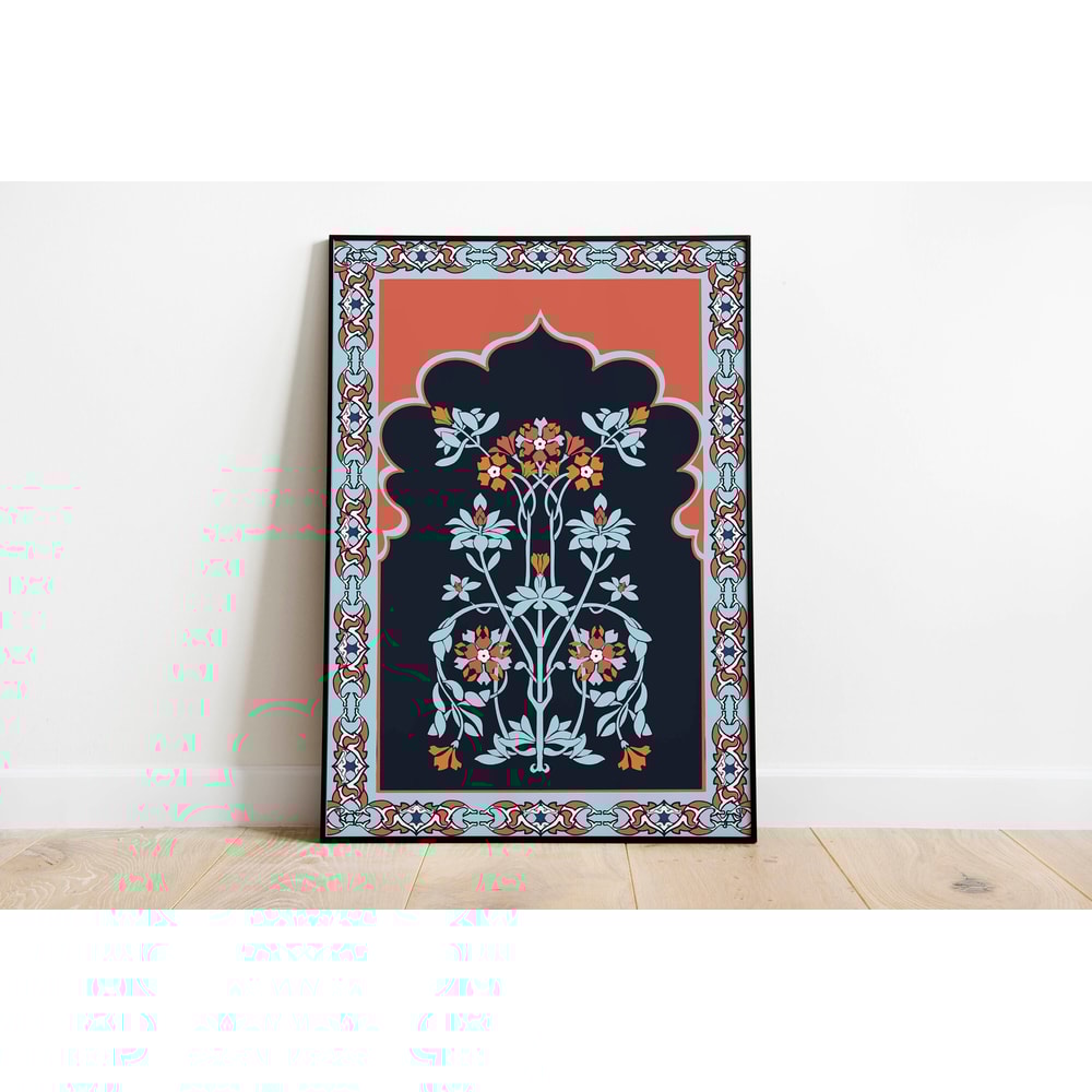 Blue Indian Floral Art Print, Living Room decor, Printable, Indian Vintage,Mughal Floral Poster, Wall Art, Traditional Paintings.jpg