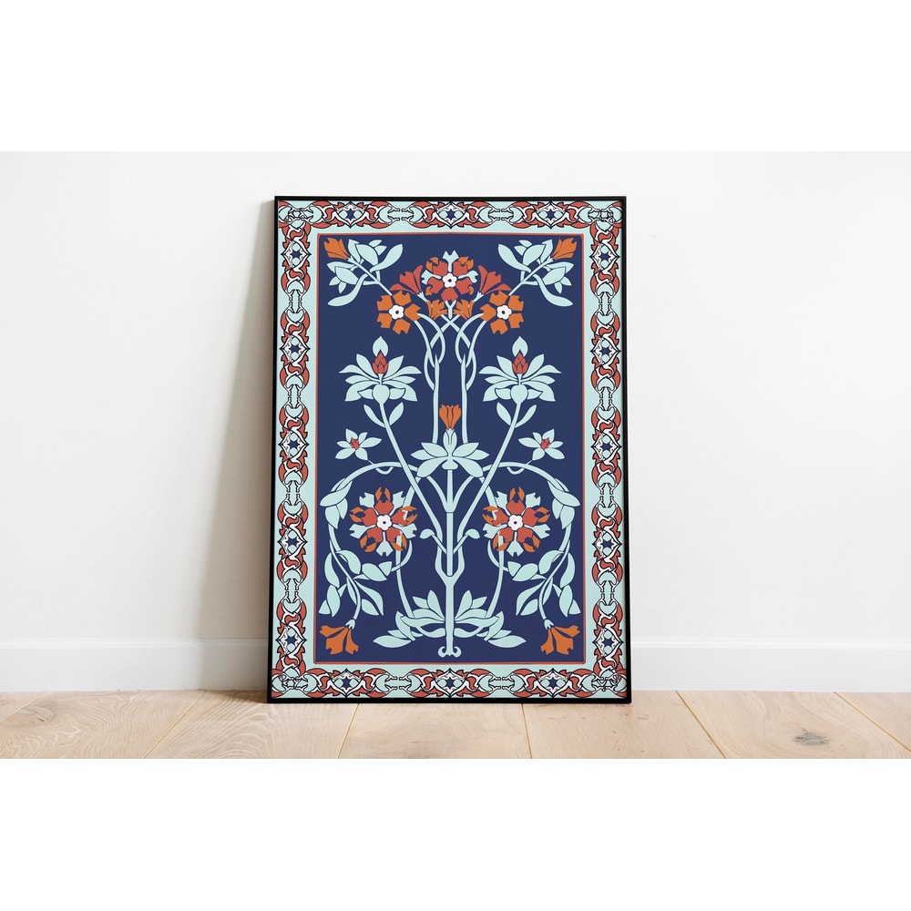 Blue Indian Floral Art Print, Living Room decor, Printable, Indian Vintage,Mughal Floral Poster, Wall Art, Traditional Paintings-1.jpg