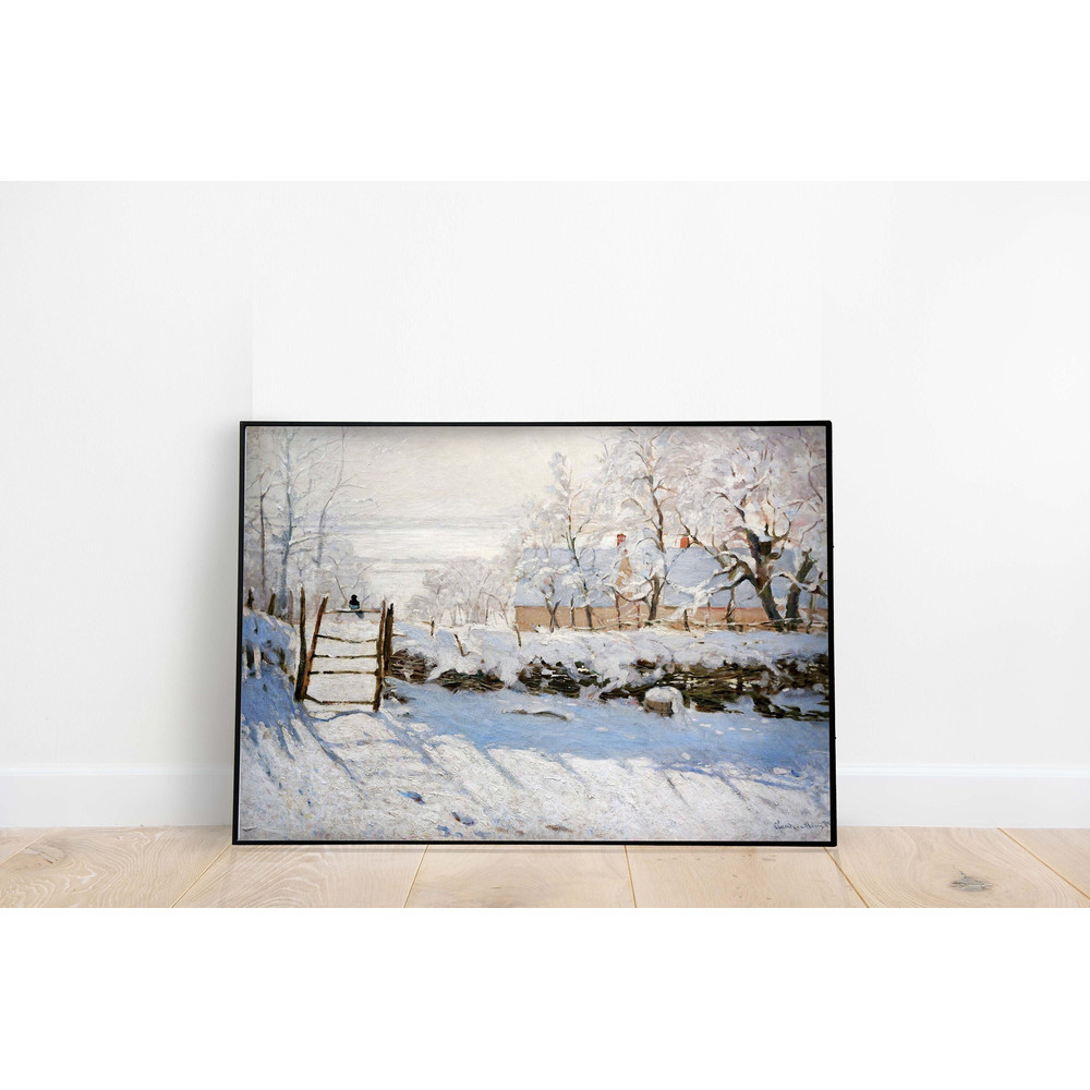 Claude Monet - Magpie, Impressionist Winter Landscape Painting, Snowy Village Print, Printable Farmhouse Wall Art, Digital Download.jpg