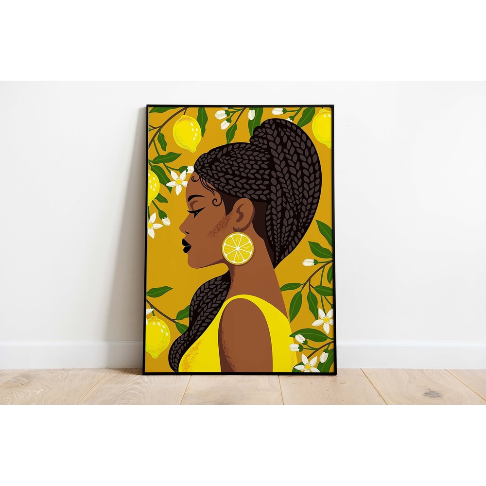 African Woman Wall Art, African American Fashion Poster, Printable Instant Download, Living Room Decor, Bohemian Decor, Lemon Poster.jpg