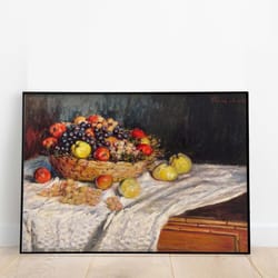 claude monet - apples and grapes printable 19th century french art european fruit basket moody fruit art still life