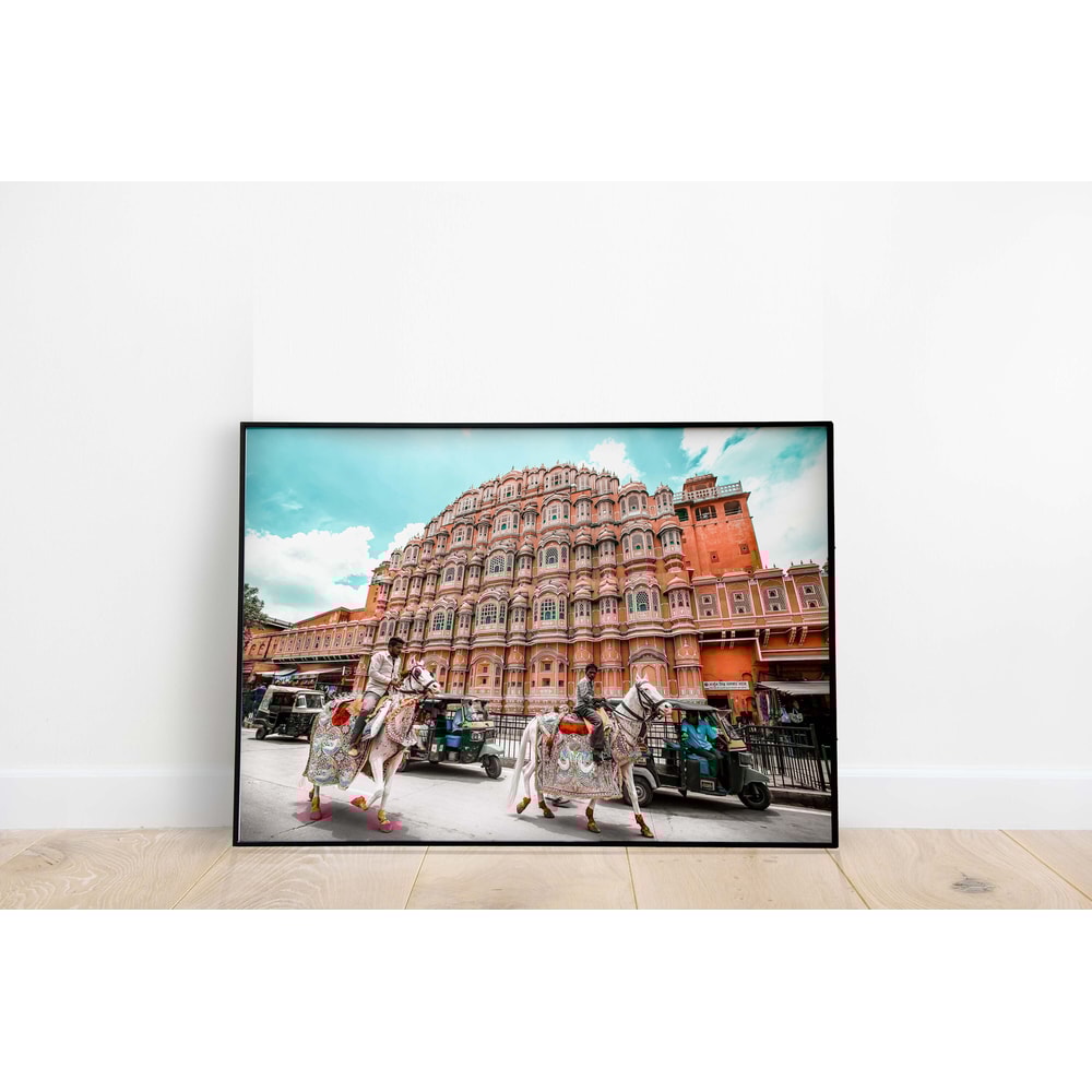 Hawa Mahal Wall Art, Neutral Indian Palace, Jaipur Poster, Rajasthan Palace, Indian horses, Digital Download Poster, India Travel Decor.jpg
